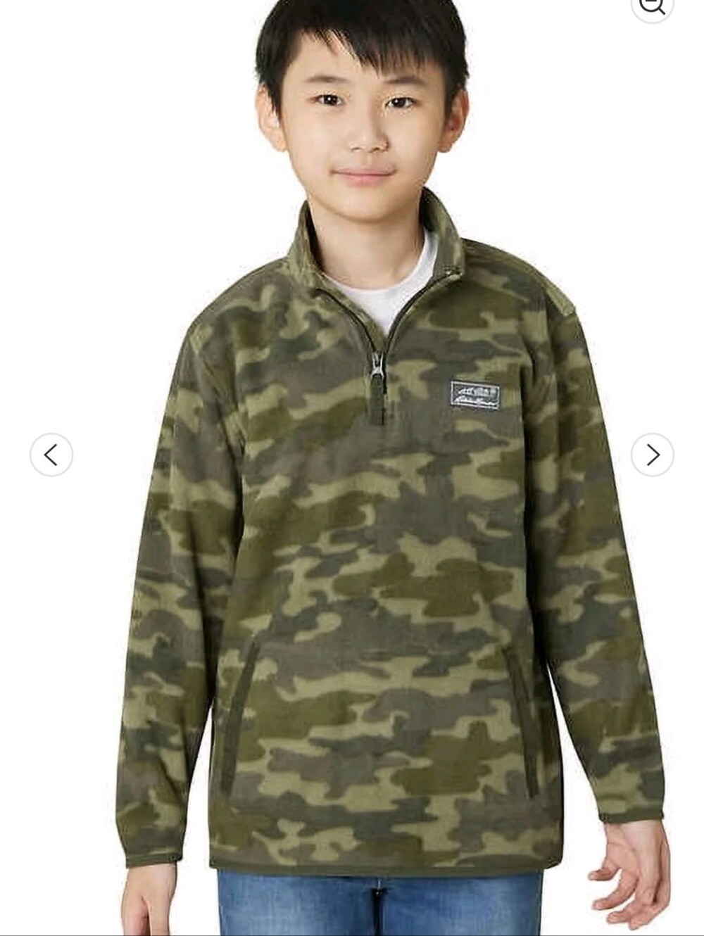 Eddie Bauer Olive Green Camo Youth 1/4-Zip Fleece Pullover